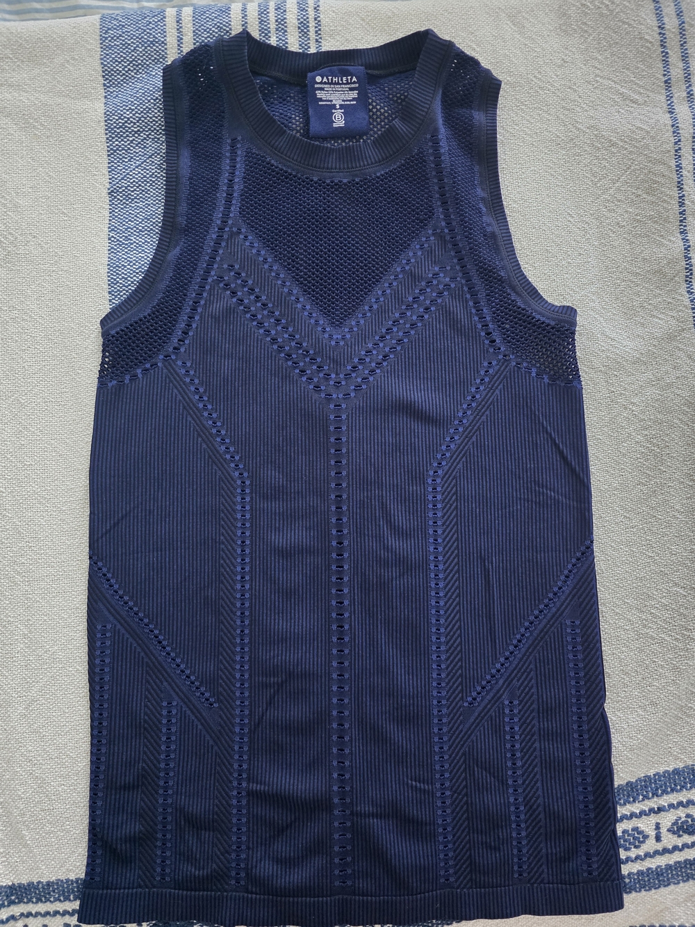 Athleta Navy Textured Knit Sleeveless Top
